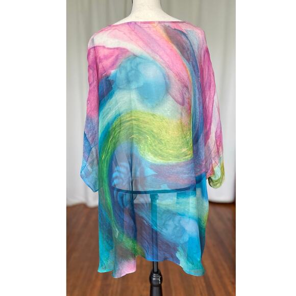 Soft Surroundings Sheer Silk Colorful Print Women's Top Size XL Boho Oversize - Picture 5 of 8